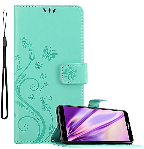cadorabo Coque Compatible avec Honor 7X en Turquoise Floral - Housse Protection en Design de Fleur avec Fermoire Magnétique, Stand Horizontal et 3 Fentes Cartes - Etui Poche Folio Case Cover