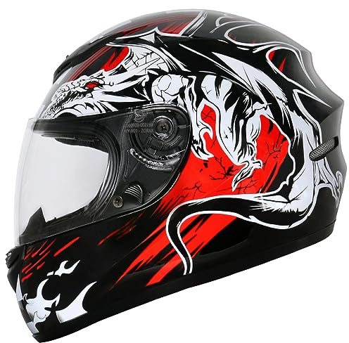 Zorax ZOR-819 Full Face Motorbike Helmet - Dragon XS (53-54cm) | Road Legal Ece 2206 Motorcycle Helmet Anti-Scratch Visor Multi-point Air Ventilation Soft and Breathable Padding