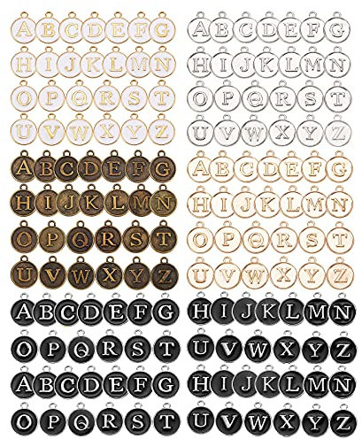 BEEFLYING 156 Stück Emaille-Alphabet-Charms-Anhänger A~Z,Buchstaben-Legierungs-Alphabet-Charm-Anhänger,gemischte Farben,Buchstaben-Charms für Halsketten,Armbänder,Schmuckherstellung,DIY-Handwerk