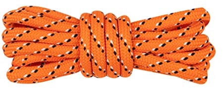 Kilter Strong Round Rope Style Shoelaces For Hiking Shoes and Boots - Orange/Black/White - 120cm - 47 inch (1 Pair)