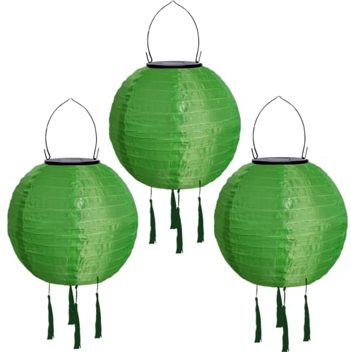 Yeehliny Solar Lampions Außen Wetterfest Solarlampiongs Outdoor Hängend Solar Lampion mit Quasten, 30cm Papierlaterner Aus Nylon, Solar Laterne Solarlampen für Außen Garten Balkon (3pcs/Grün)