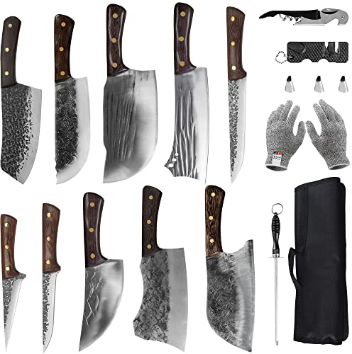 16pcs Metzgermesser Set Hand geschmiedetes Kochmesser Boning Messer mit Hülle High Carbon Stahl Schnitzen Messer Fisch Messer Chef Messer für Küche, Camping, BBQ
