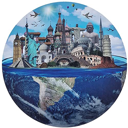 Puzzle 1000 Teile rund 69x69 cm Sehenswürdigkeiten Scenic Landscapes Welt Weltkugel Weltwunder Buddha Freiheitsstatue Gehirntraining Jigsaw