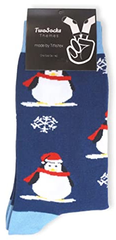 TwoSocks Weihnachtssocken Pinguin Socken Weihnachtssocken Damen und für Herren Weihnachtssocken Unisex One Size (Pinguin)