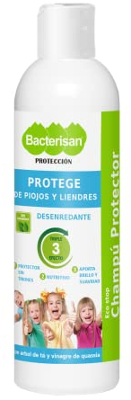 BACTERISAN Champú protector desenredante 250 ml, Protege de piojos y liendres, Champú de uso diario con árbol de té