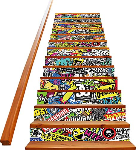 13 pcs Treppenaufkleber selbstklebend 3d, selbstklebende für Holzstufen, wasserdichter Kunst-Aufkleber für den Innenbereich, professionelles Vinyl-Upgrade, Farbe WTF-Buchstabe