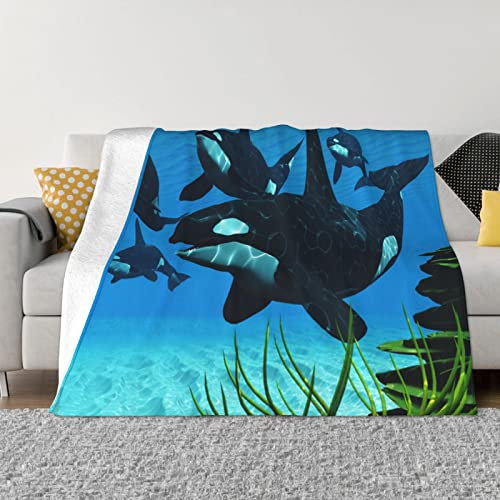 Killer Whales Swim Along Multi-Size Ultra-Soft Flanell Decke (horizontal) Plüsch Sofa Decke ist leicht und warm