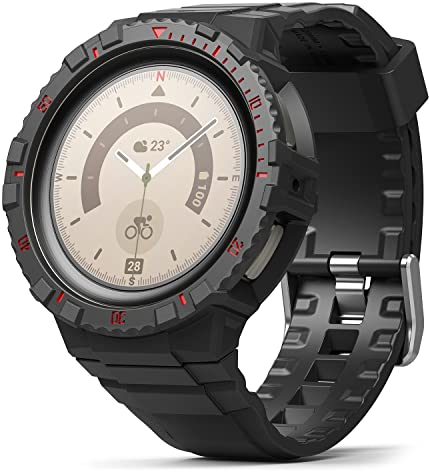 Ringke Fusion-X Guard Case mit Armband Kompatibel mit Samsung Galaxy Watch 5 Pro Hülle und Sportlichen Uhrband - Black (Red Index)