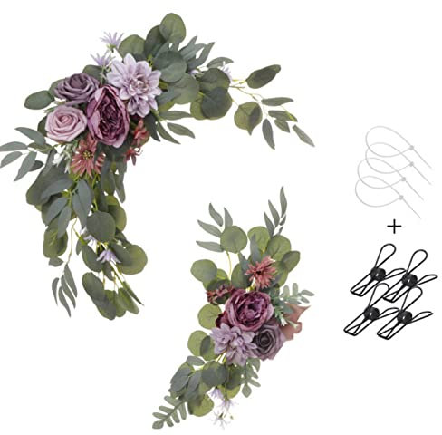 Gkvszy Wedding Flower Swag (Set of 2) for Wedding Welcome Sign Arch Artificial Flower Floral Swag Decor Wedding Ceremony Reception Party Decoration Lilac & Mauve