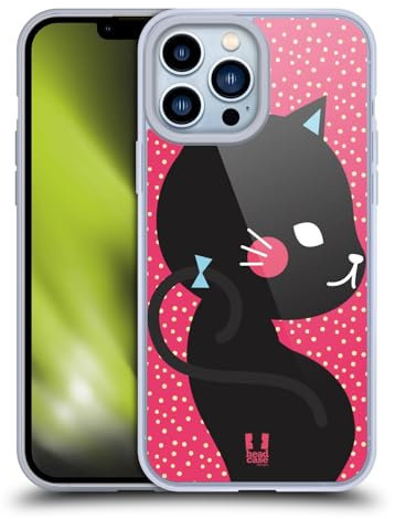 Head Case Designs Gatto Nero E Rosa Gatti A Pois Custodia Cover in Morbido Gel Compatibile con Apple iPhone 13 PRO Max