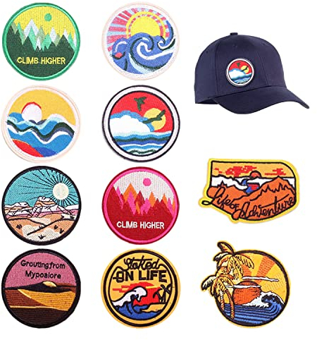 10 Stück Bügelflicken, Applikationen zum Aufbügeln, Stickflicken, Ozeanwellen-Emblem-Applikationen, Vintage-Patches für Rucksäcke, Kleidung, Basteldekorationen