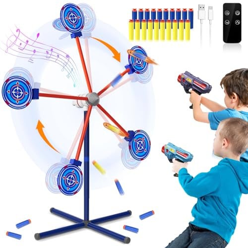 DX DA XIN Cible de Tir Rotative Jeux pour Enfants Comprend 2 Pistolets Jouets 20 Mousse Fléchettes Jouets de Jardin D'Extérieur Cadeaux pour Garçons 4 5 6 7 8 9 10 Ans