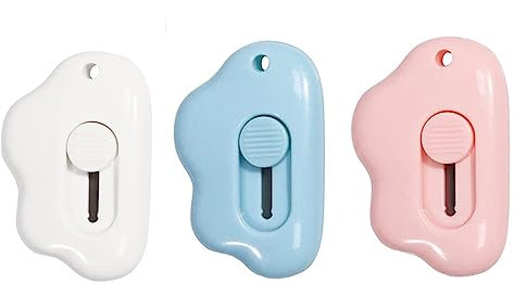 Kleiner Boxschneider, 3 Stück Wolkenform, Mini-Sicherheitsklinge, Boxöffner, einziehbares Universalmesser für Karten, Pakete und Geschenkpapier (Pink+Blau+Weiß)