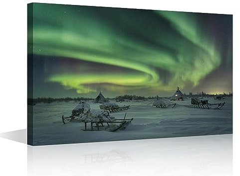 TISHIRON Natürliche Landschaft Wandkunst 1 Stück Nordlichter Bilder Leinwand Druck Jamal Halbinsel Russland Poster Kunstwerk für Zuhause Wände Gerahmtes Gemälde für Schlafzimmer Büro Dekorationen,