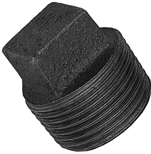 Gewinde Fitting Verschraubung aus Temperguss schwarz - Stopfen mit Vierkant ohne Rand mit 1 1/2 Rohr Zoll Aussengewinde AG Nr. 291
