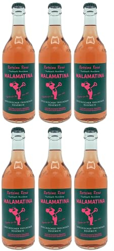 Retsina Malamatina rosé 6x 0,5l | Geharzter Roséwein aus Griechenland | +20ml Jassas Olivenöl