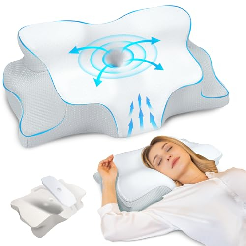 SAHEYER Nackenkissen Kopfkissen Memory Foam Kissen, Ergonomisches Nackenstützkissen, Seitenschläferkissen mit Eisseide Kissenbezug, Orthopädisches Kissen für Seiten, Rücken & Bauchschläfer