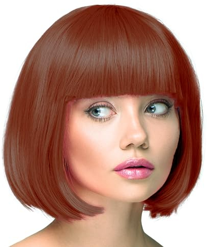 TrendandStylez Bob Perücke unisex, braun, Pagenkopf mit Pony, Damen und Herren Kunsthaar, Wig für Karneval, Fasching, Cosplay