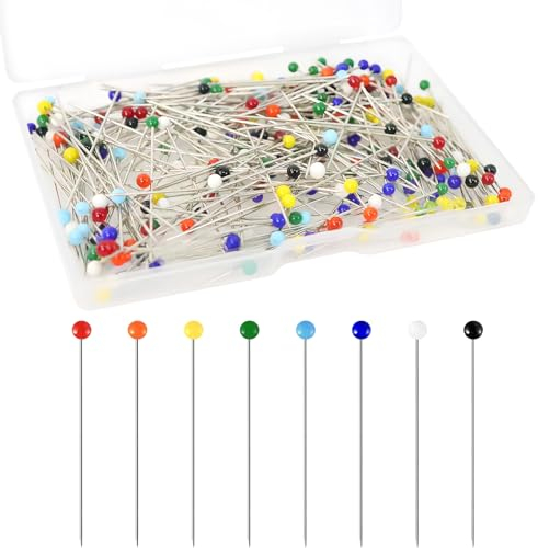 Quelcc 250 Piezas Alfileres de Costura, 38 mm Alfileres de Cabeza Redonda Colorida, Pasadores de Cabeza de Vidrio para Tela, Joyería DIY, Manualidades y Proyectos de Costura