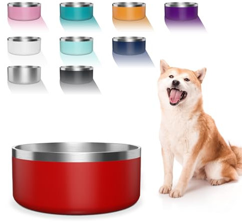 Dog Bowl, Stainless Steel Dog Food and Water Bowl with Non Slip Quiet Bottom, Easy to Clean, Dishwasher Safe, 40oz, Red