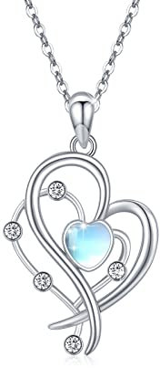 REDSUN Herz Halsketten für Frauen,925 Sterling Silber Mondstein Anhänger Kette Regenbogen Mondstein Schmuck Geschenke Frauen Mädchen Kinder, Mondstein Halskette