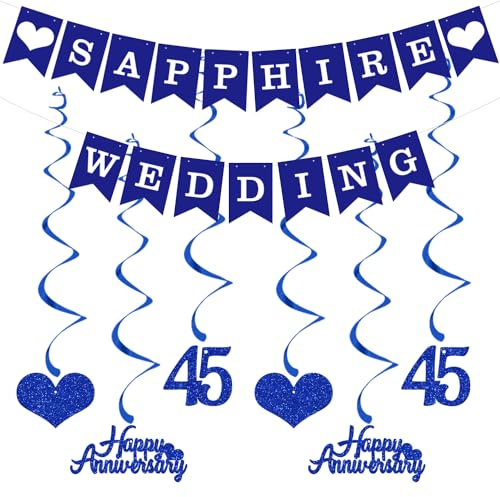 Elicola Hochzeitstag Dekorationen Hochzeit Banner Hängende Wirbel Happy Anniversary Wimpelkette Hintergrund für Party Dekorationen (Saphir Anniversary)