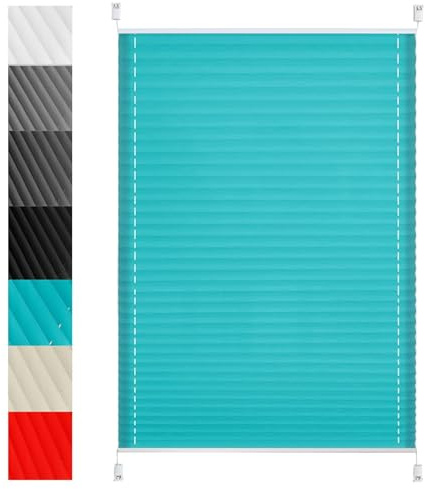 Plissees für Fenster 105 x 190 cm Sichtschutz und Blickdicht Easyfix Thermo Plisseerollo Klemmfix inkl. Zubehör für Fenster & Tür, Blau