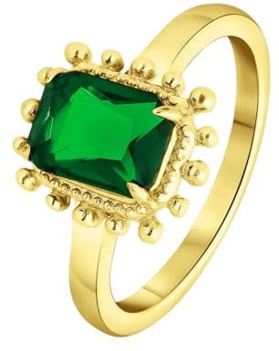 Lucardi - Damen Vergoldeter Vintage-Edelstahlring quadratisch in Grün - Ring - Stahl - Gelbgold legiert - 16/50 mm - Nickelfrei