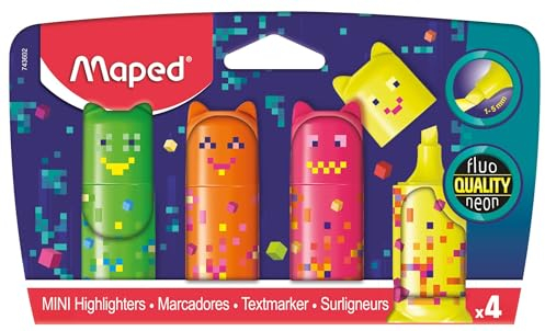 Maped - coole Mini-Format Textmarker PIXEL MINI - gelb, grün, pink, orange