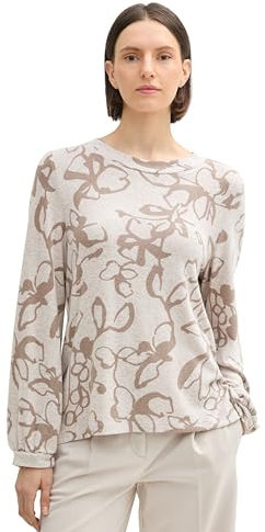 TOM TAILOR Damen Longsleeve mit Ballonärmeln, 36623 - Cosy Taupe Floral Design, XXXL