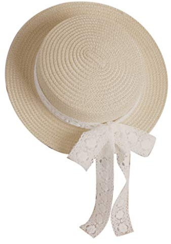 COSSIKA Sombrero de Pescador para niños pequeños, Paja Tejida para Sombrero de Sol con Lazo de Cinta de Encaje, Protector Solar Flexible para Playa