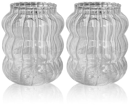 Hintyne Gerippte Becher Gerippte Becher 2 Stück 650 Ml Gewelltes Geripptes Glas Transparent Rund Gerippte Glaswaren Heimbüro Gerippte Trinkgläser Für Eiskaffee Saftgetränke