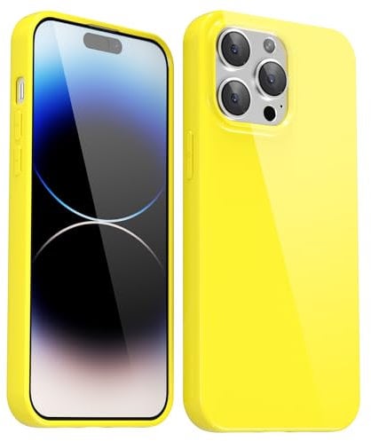 Svanove for iPhone 14 Pro Case Silicone, Glossy Soft Rubber Gel Jelly Cute Protective Plastic Simple Plain Phone Case Cover for Women Girl, Slim Thin Flexible Shockproof TPU, Yellow