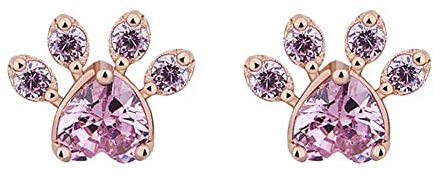 PULABO Gatto adorabile Paw Print Orecchini Charm Charm Pietra di cristallo scintillante Orecchini traforati Gioielli per feste di nozze Regalo di San Valentino per Donne Ragazze - Oro rosa Elegante e