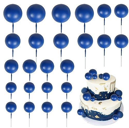 Xsstarmi 30 PCS Balls Cake Toppers Balls Cake Decoration Mini Balloon Cake Toppers Foam Ball Cake Decorations for Baby Shower Birthday Wedding Anniversary Party Decorations Dark Blue