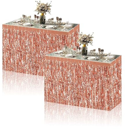 2 gonne da tavolo color oro rosa con frange metallizzate, decorazioni per la tavola per compleanni, matrimoni, fidanzamenti, addio al nubilato, addio al nubilato
