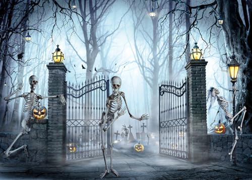 LYWYGG 7x5FT Halloween Backdrop Cemetery Skeleton Dance Background Photography Studio Photography Backdrops CP-542