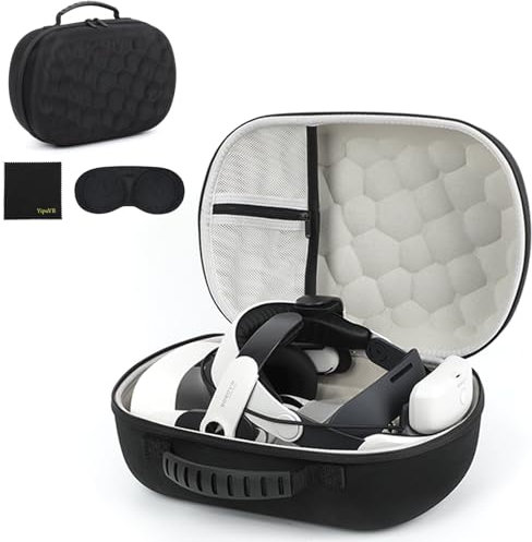 Growalleter Große Tragetasche für Meta Quest 3S/Quest 3 Headset und Akku-Kopfgurt, harte Reisetasche, kompatibel mit BOBOVR M3 Pro Akku-Pack Kopfband, Controller und VR-Zubehör