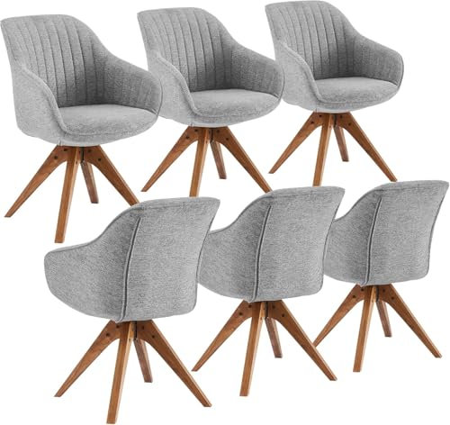 Zouron Juego de 6 Silla de Comedor con Patas de Madera, Silla giratoria (Acabado de algodón y Lino), Silla de Cocina, Silla de salón con reposabrazos, Silla de Oficina en casa, Gris