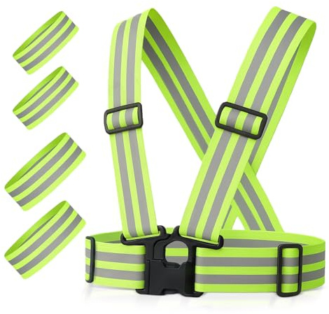 FLEXEO Reflektorweste + 4 Reflektorbänder, Gelb | Laufweste reflektierend, reflektierendes Band fürs Fahrrad, Joggen, Running, Baustelle, Jogging, lauf Reflektoren Weste