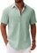 COOFANDY Mens Short Sleeve Shirts Summer Linen Shirts Casual Cotton Shirt Button Down Shirt with Pocket Holiday Beach Regular Fit Light Green L