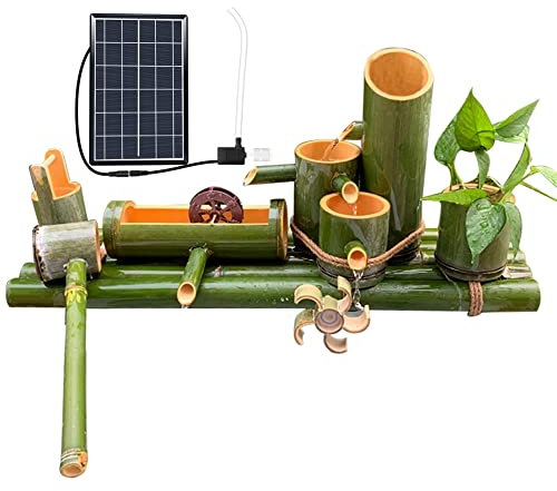 DDKYHU Ensemble de fontaines solaires en Bambou, fontaines à Eau Zen avec Pompe et Roue à Eau, décoration de Jardin Feng Shui, pour pelouse intérieure et extérieure, 90 cm, créativité (100 cm)