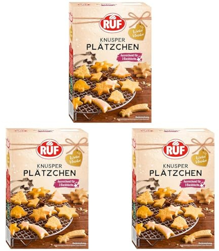 RUF Knusper Plätzchen, Backmischung für Butter-Plätzchen aus der Weihnachtsbäckerei, für 3 Backbleche Weihnachtskekse, zum bunten Dekorieren, vegan, 1x450g, (Packung mit 3)