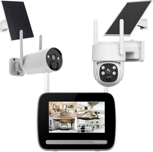 KIT écran 7″ enregistreur 4MP Ultra HD + 2 Caméras Rechargeables (1x PT) + 2 Panneaux Solaire