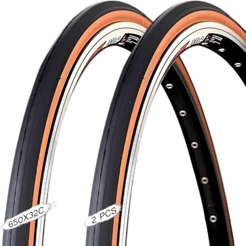 Neumático 650 32c Juego de 2 neumáticos 650x32c Neumático lateral marrón liso 650 x 32c Neumático sin pinchazos for bicicleta de carretera 650 x 32c 32-571 Cubierta for ruedas delanteras y traseras de
