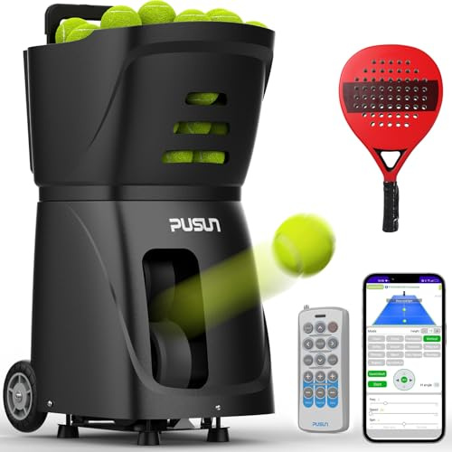 PT Smart - Macchina professionale per palline da tennis, con telecomando per allenamento, portatile, con velocità e rotazione regolabili, grande capacità (nero)