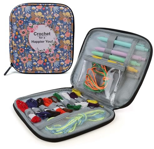 Crochet Hooks Case, Embroidery Tool Storage Bag Crocheting Tools Storage Bag with Web Pockets for Crochet Hook Kit Tools Bag Knitting Accessories Portable Craft Zipper Storage Organizer