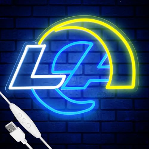 Football Team Neon Sign, Cool Dimmable Light Up Football Team Logo Hanging USB Powered for Wall Decor, Man Cave, Bedroom, Game Room Deco, Birthday Christmas Merch Gift for Boys Fans (Y-Ram)