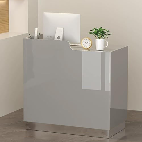HOLGVE Empfangstheke, platzsparender Empfangstresen, Stehtisch mit Theke, Kassentisch for den Einzelhandel, for Kasse, Lobby, Geschäft(Gray-R,130cm/51.1)