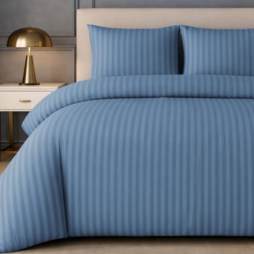 Lazzaro Satin Stripe Super King Duvet Set - Premium Microfiber Hotel Quality Quilt Cover Super King Size Bedding Set - Ultra Soft Hypoallergenic Superking Duvets Sets With Zipper Closure